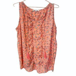 EUC Rose & Olive Pink Floral Tassel Sleeveless Top Large